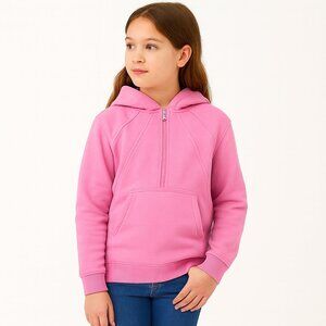 Hoodie Sweatshirt Half Zip Long Sleeves Kangaroo Pocket Pink Size 12